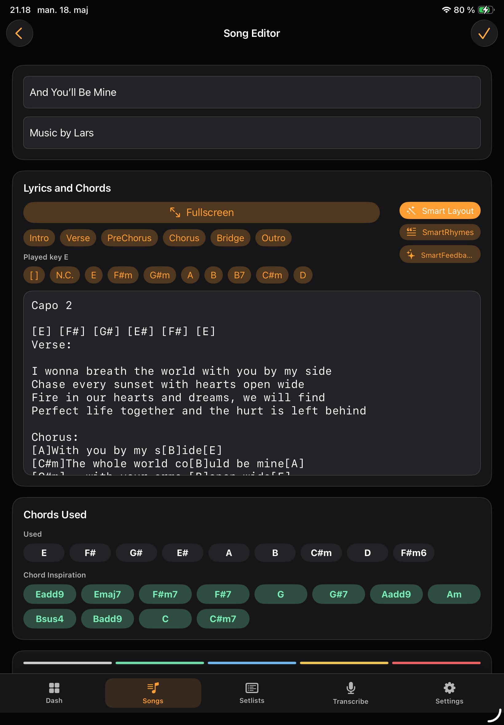 Song editor screen