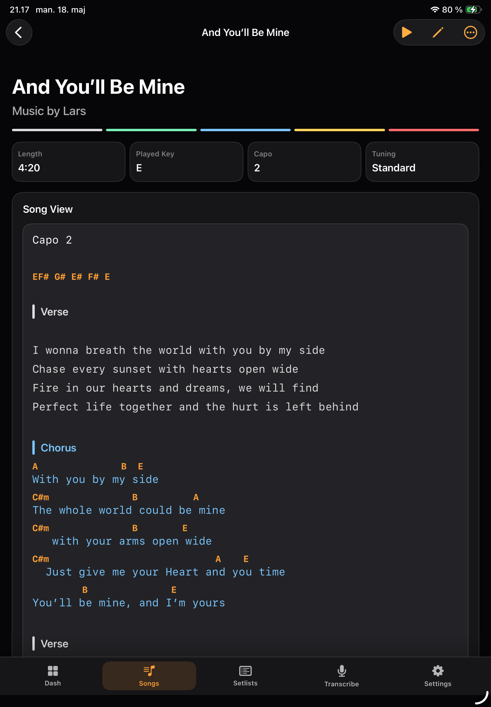 Song overview screen