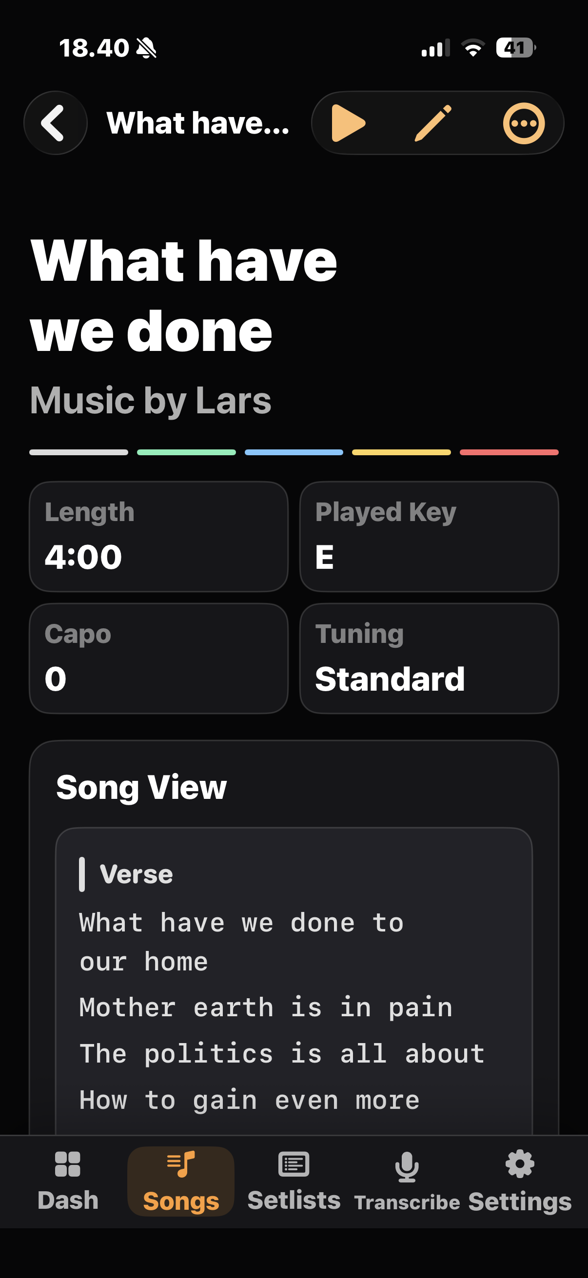 MusicBook Pro song view on iPhone